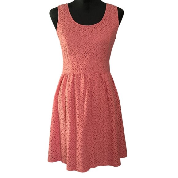 Sleeveless Coral Lace Fit & Flare Dress By Loft Size 2 Back Zipper Closure Fully - Picture 1 of 6